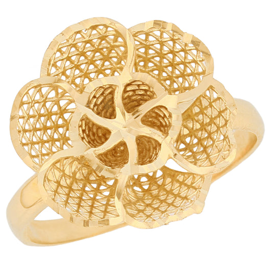 Gold Floral Filigree Womens Diamond Cut Flower Ring (JackAni# R13948)