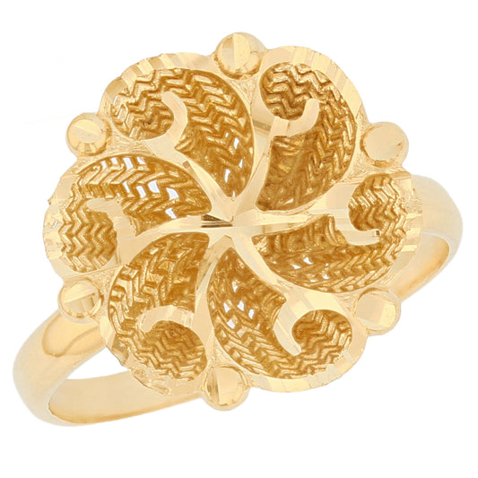 Gold Floral Filigree Womens Diamond Cut Flower Ring (JackAni# R13949)