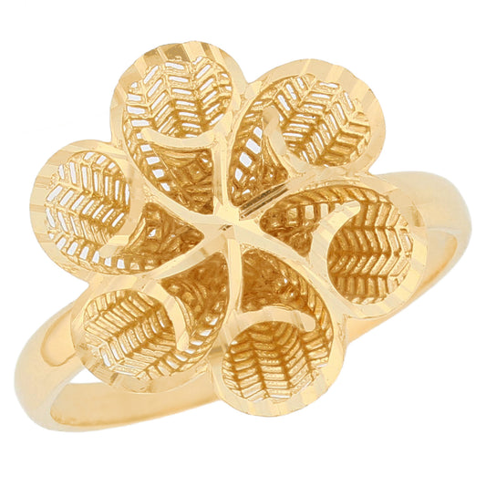 Gold Floral Filigree Womens Diamond Cut Flower Ring (JackAni# R13952)