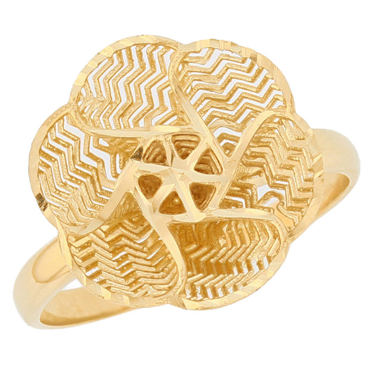Gold Floral Filigree Womens Diamond Cut Flower Ring (JackAni# R13954)