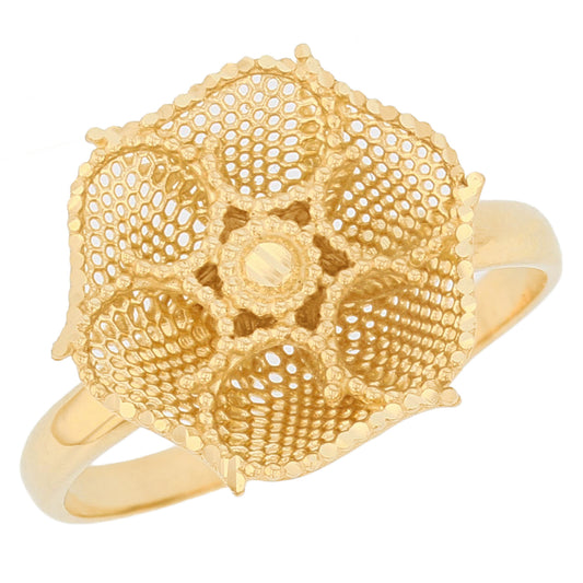 Gold Floral Filigree Womens Diamond Cut Flower Ring (JackAni# R13955)