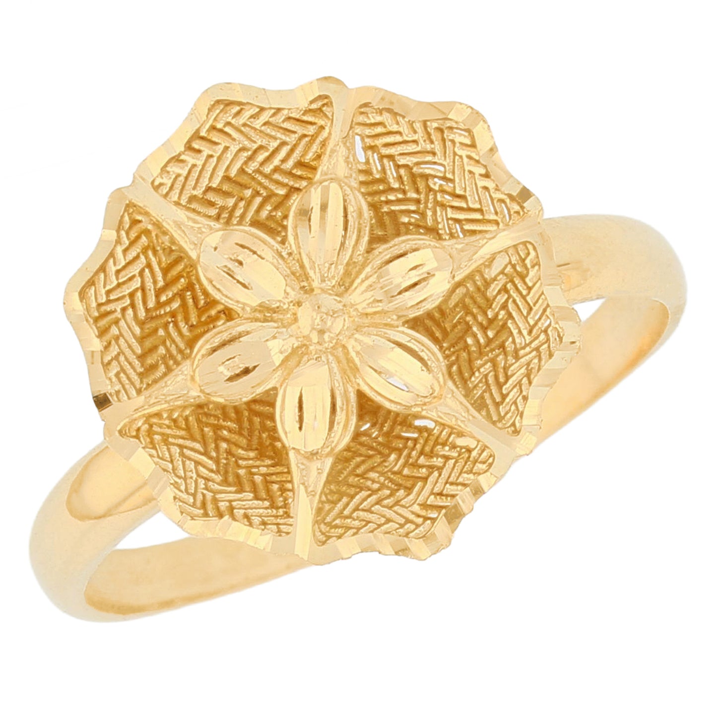 Gold Floral Filigree Womens Diamond Cut Flower Ring (JackAni# R13956)