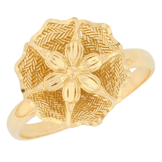 Gold Floral Filigree Womens Diamond Cut Flower Ring (JackAni# R13956)