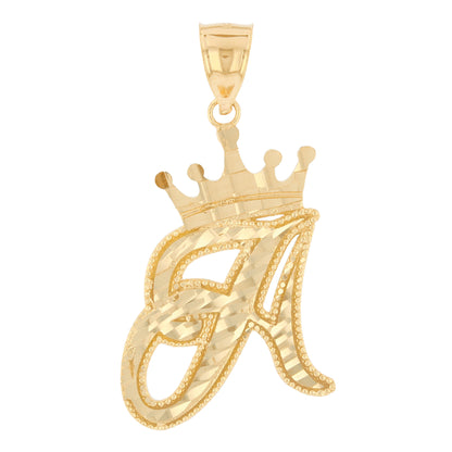 Regal Crown Design Diamond Cut Accent Initial Letter Pendant (JackAni# P13636)