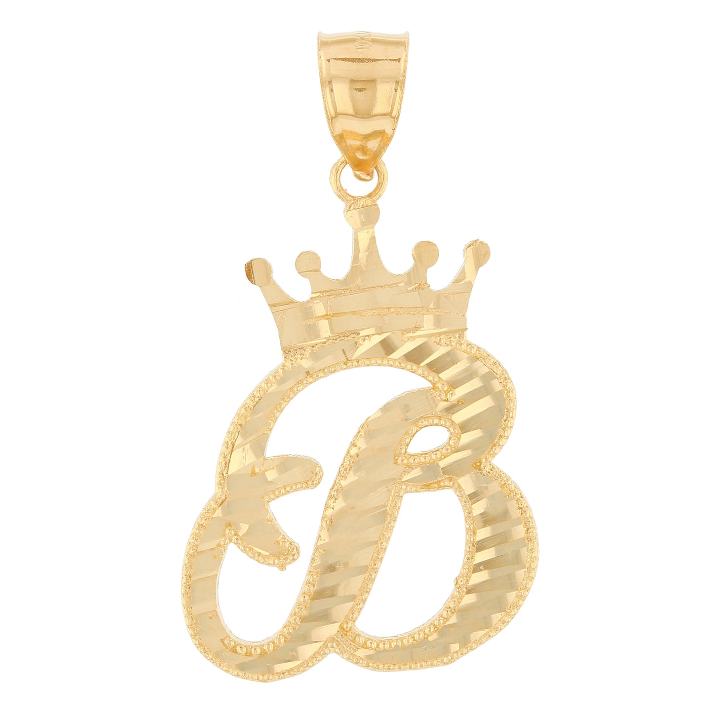 Regal Crown Design Diamond Cut Accent Initial Letter Pendant (JackAni# P13636)