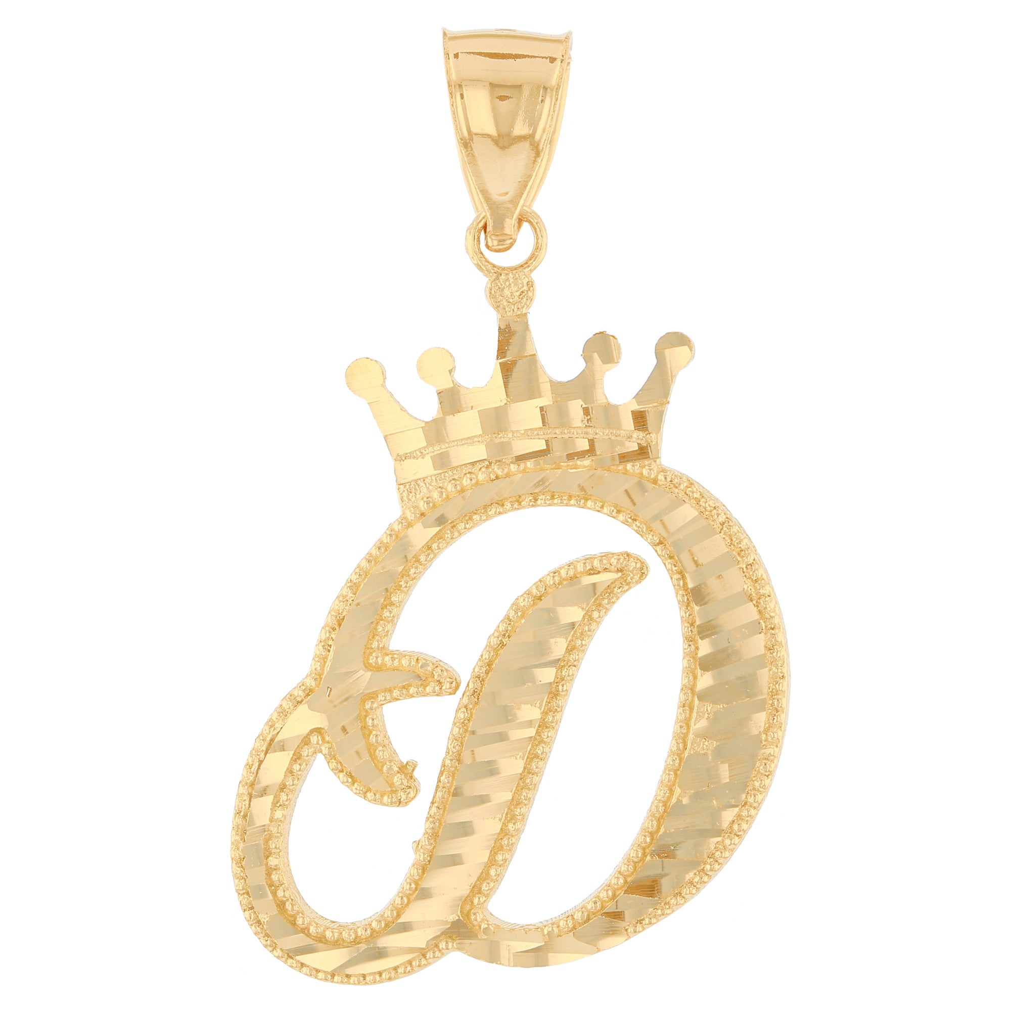 Regal Crown Design Diamond Cut Accent Initial Letter Pendant (JackAni# P13636)