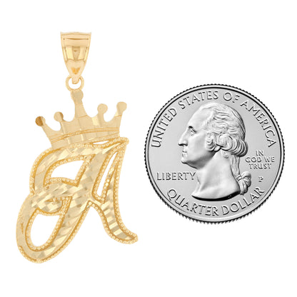 Regal Crown Design Diamond Cut Accent Initial Letter Pendant (JackAni# P13636)