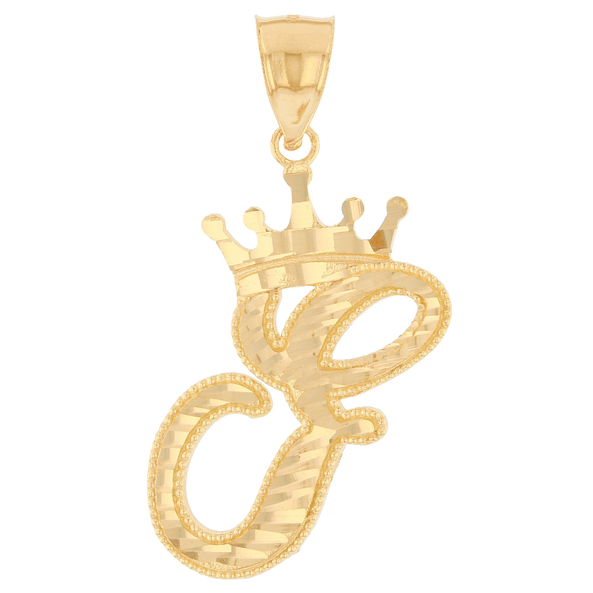 Regal Crown Design Diamond Cut Accent Initial Letter Pendant (JackAni# P13636)