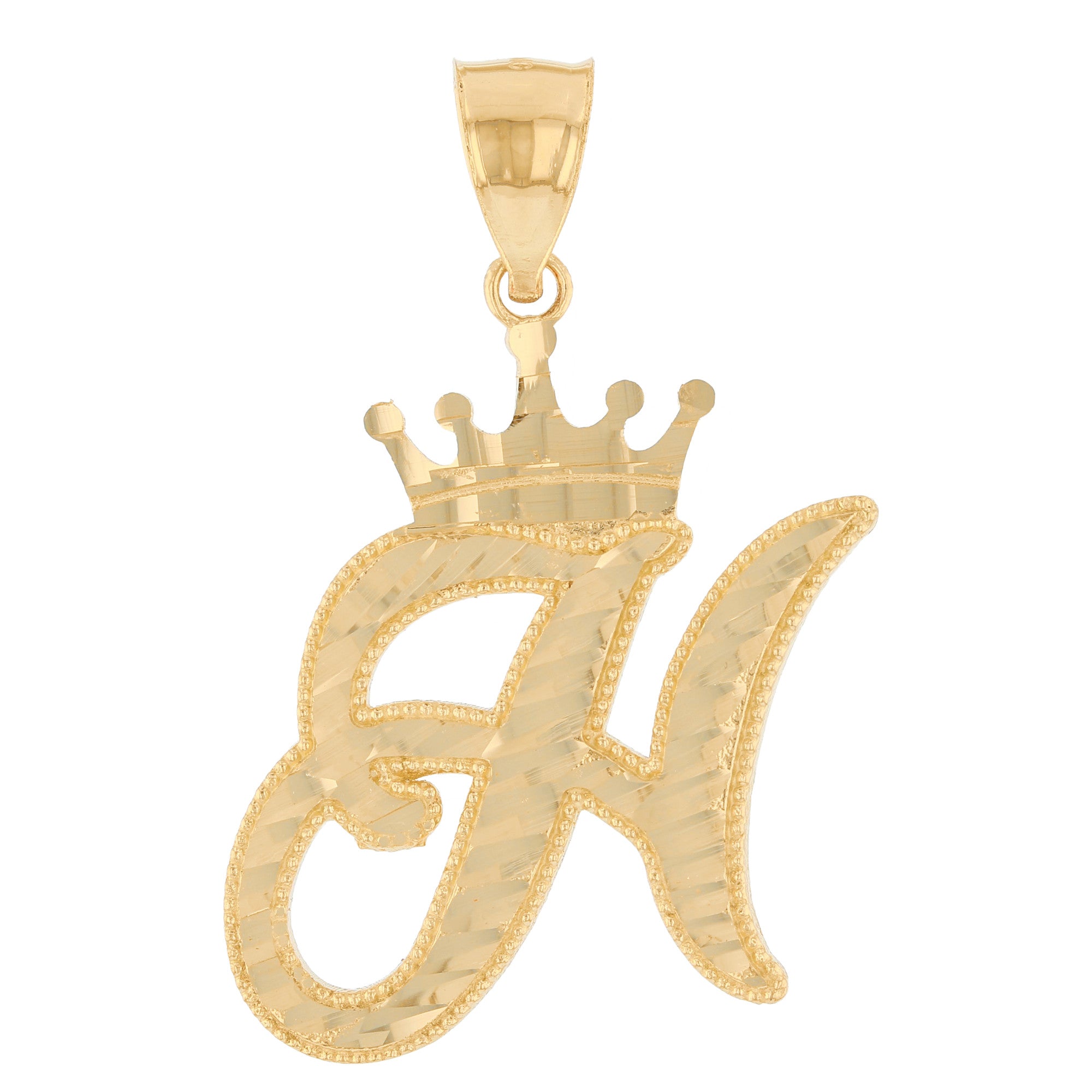 Regal Crown Design Diamond Cut Accent Initial Letter Pendant (JackAni# P13636)