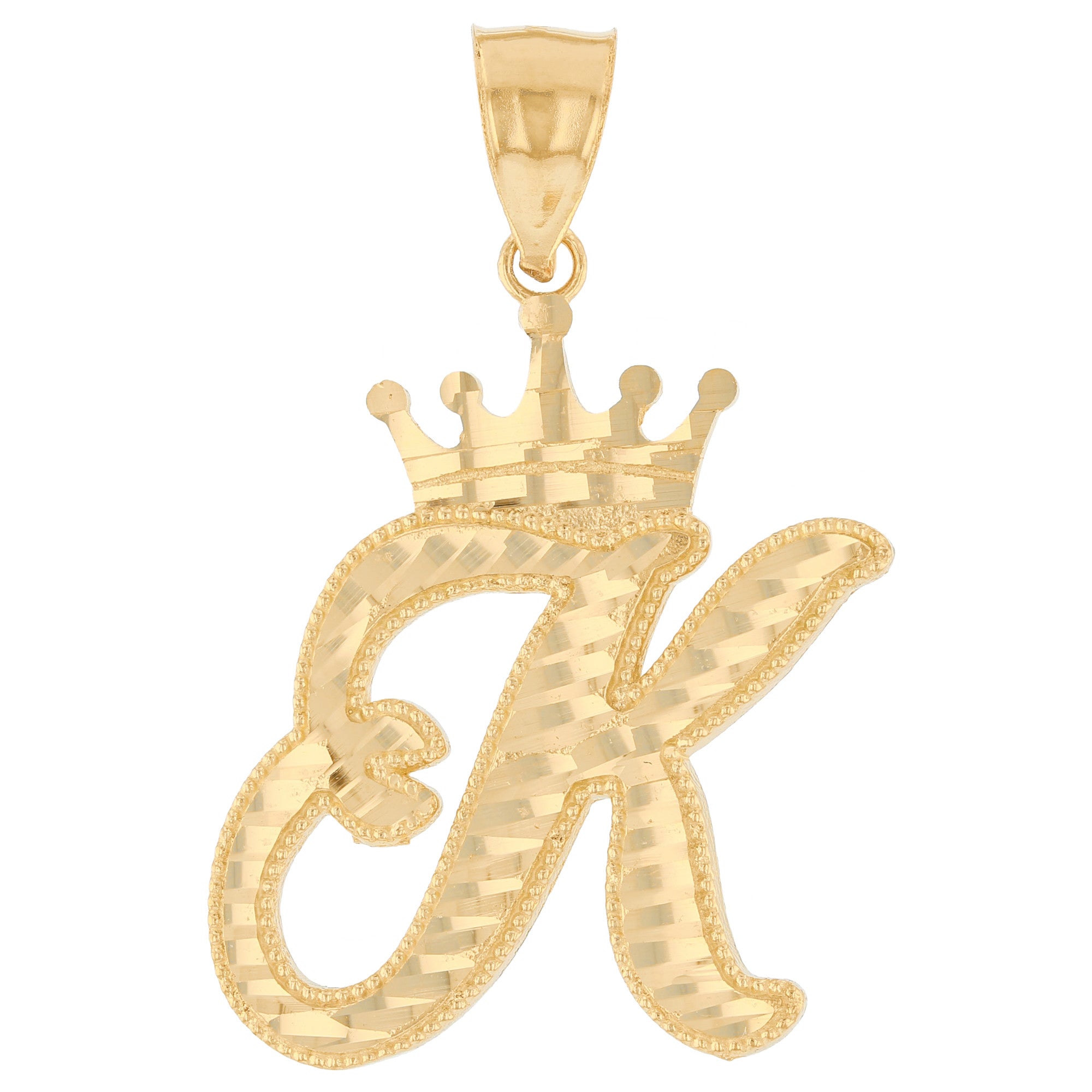 Regal Crown Design Diamond Cut Accent Initial Letter Pendant (JackAni# P13636)