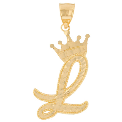 Regal Crown Design Diamond Cut Accent Initial Letter Pendant (JackAni# P13636)