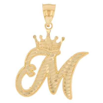 Regal Crown Design Diamond Cut Accent Initial Letter Pendant (JackAni# P13636)