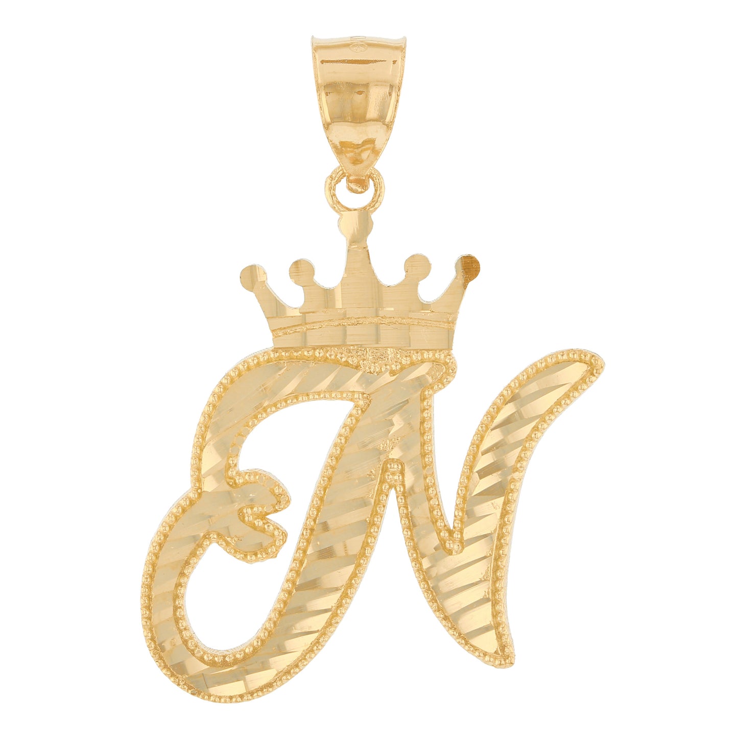 Regal Crown Design Diamond Cut Accent Initial Letter Pendant (JackAni# P13636)