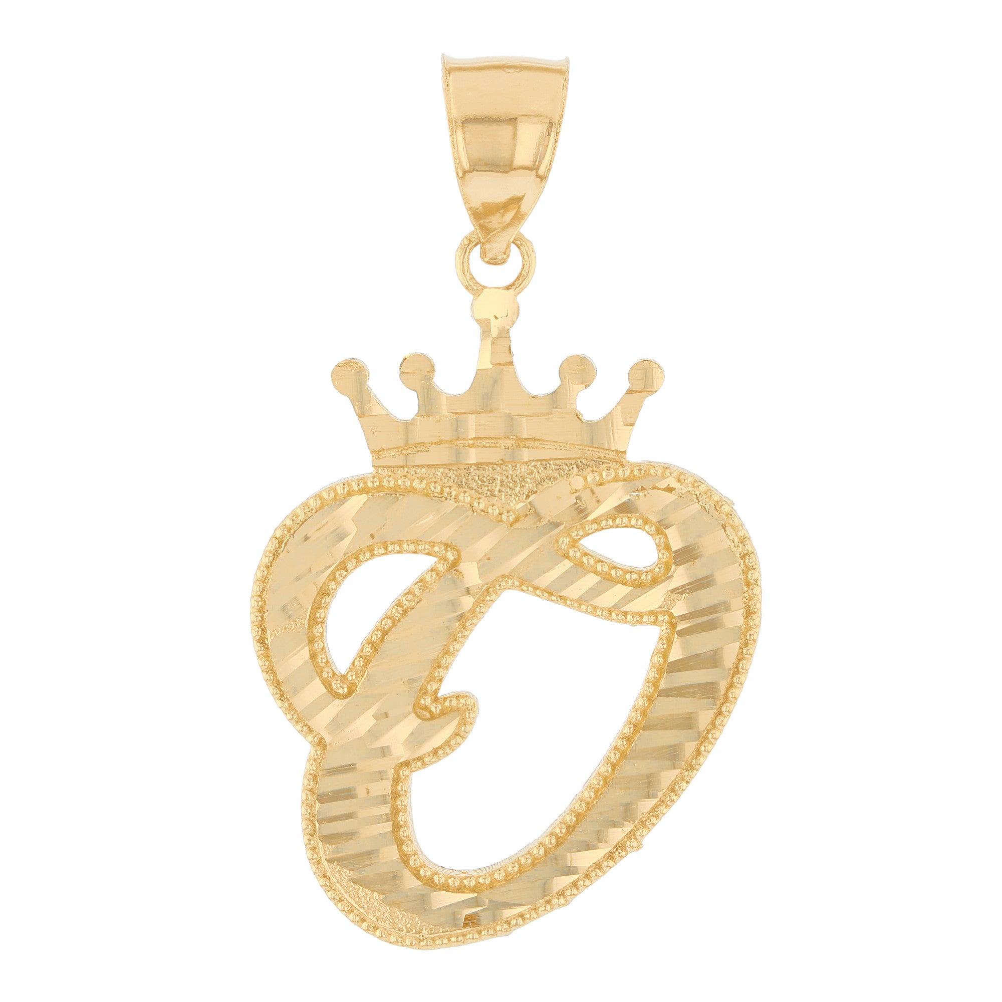 Regal Crown Design Diamond Cut Accent Initial Letter Pendant (JackAni# P13636)