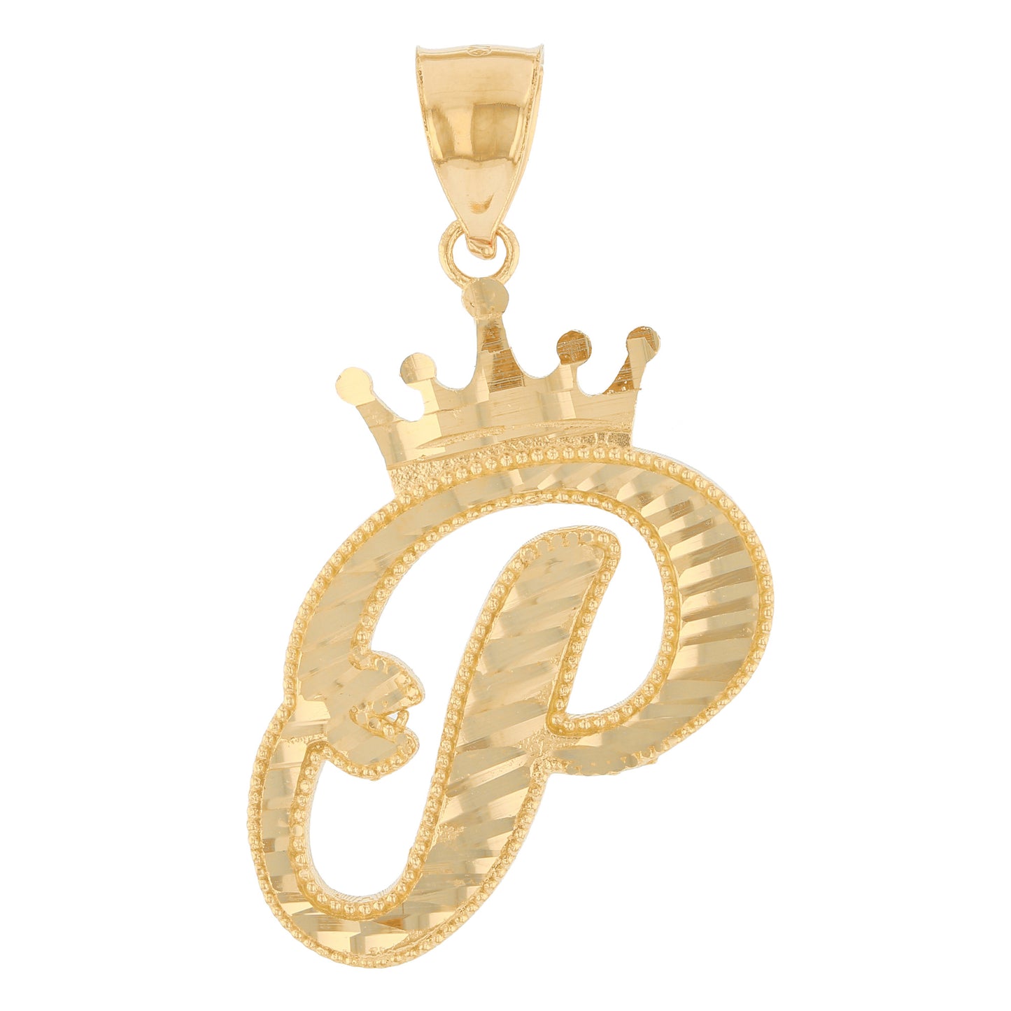 Regal Crown Design Diamond Cut Accent Initial Letter Pendant (JackAni# P13636)