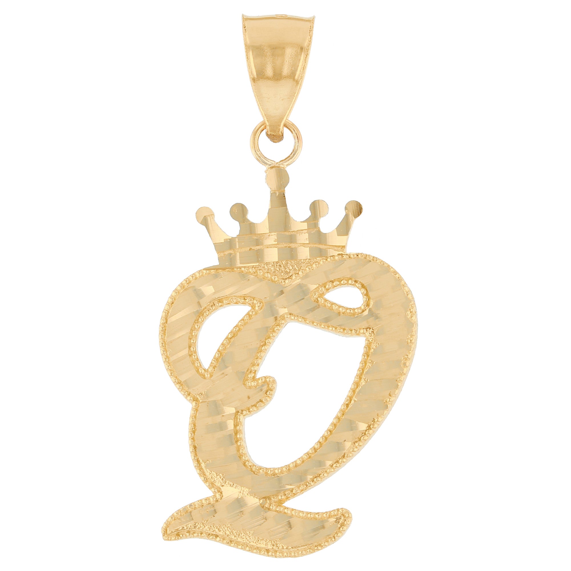 Regal Crown Design Diamond Cut Accent Initial Letter Pendant (JackAni# P13636)