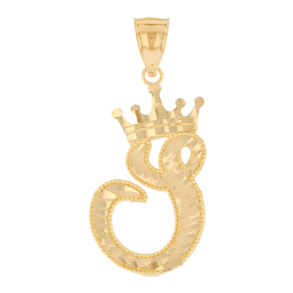 Regal Crown Design Diamond Cut Accent Initial Letter Pendant (JackAni# P13636)