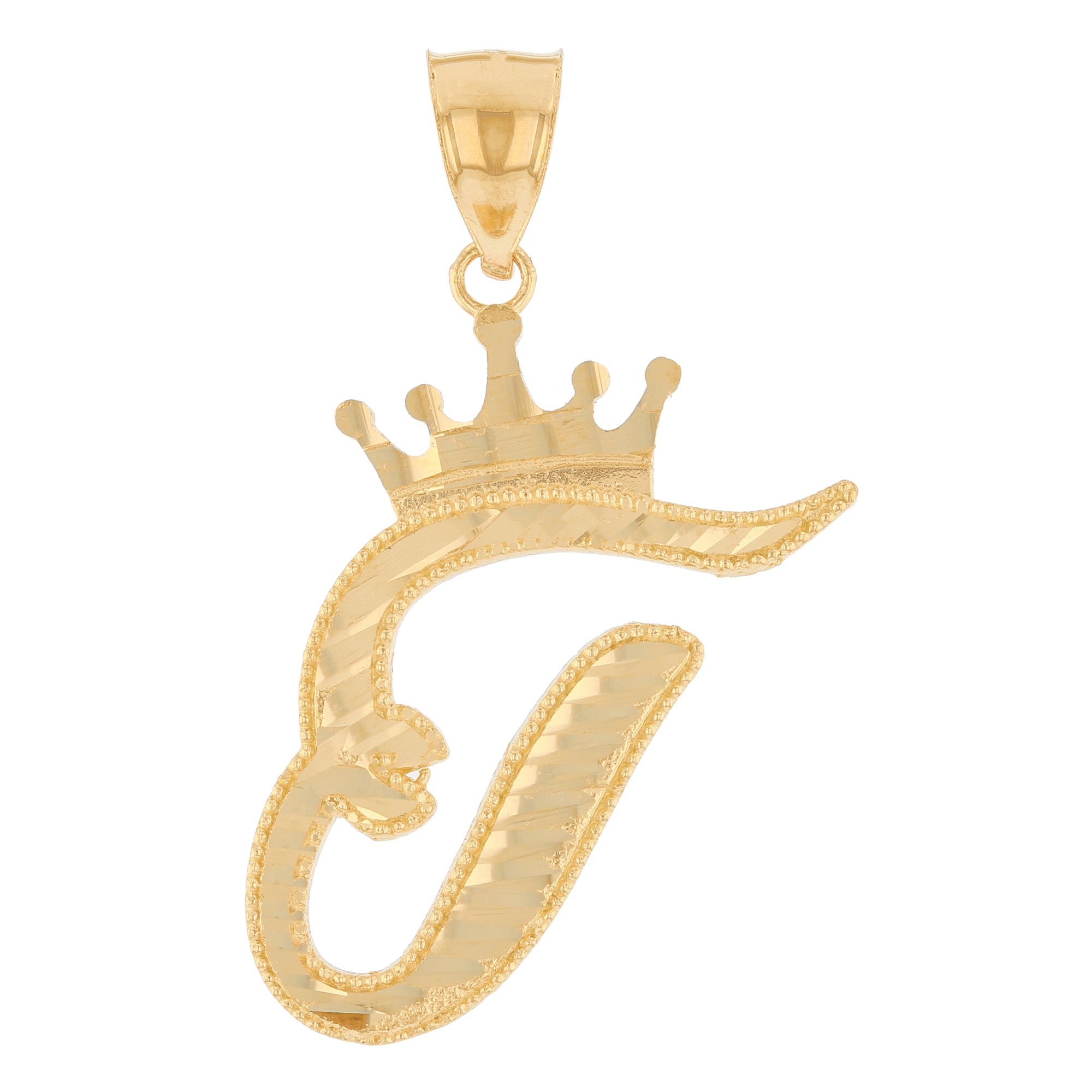 Regal Crown Design Diamond Cut Accent Initial Letter Pendant (JackAni# P13636)