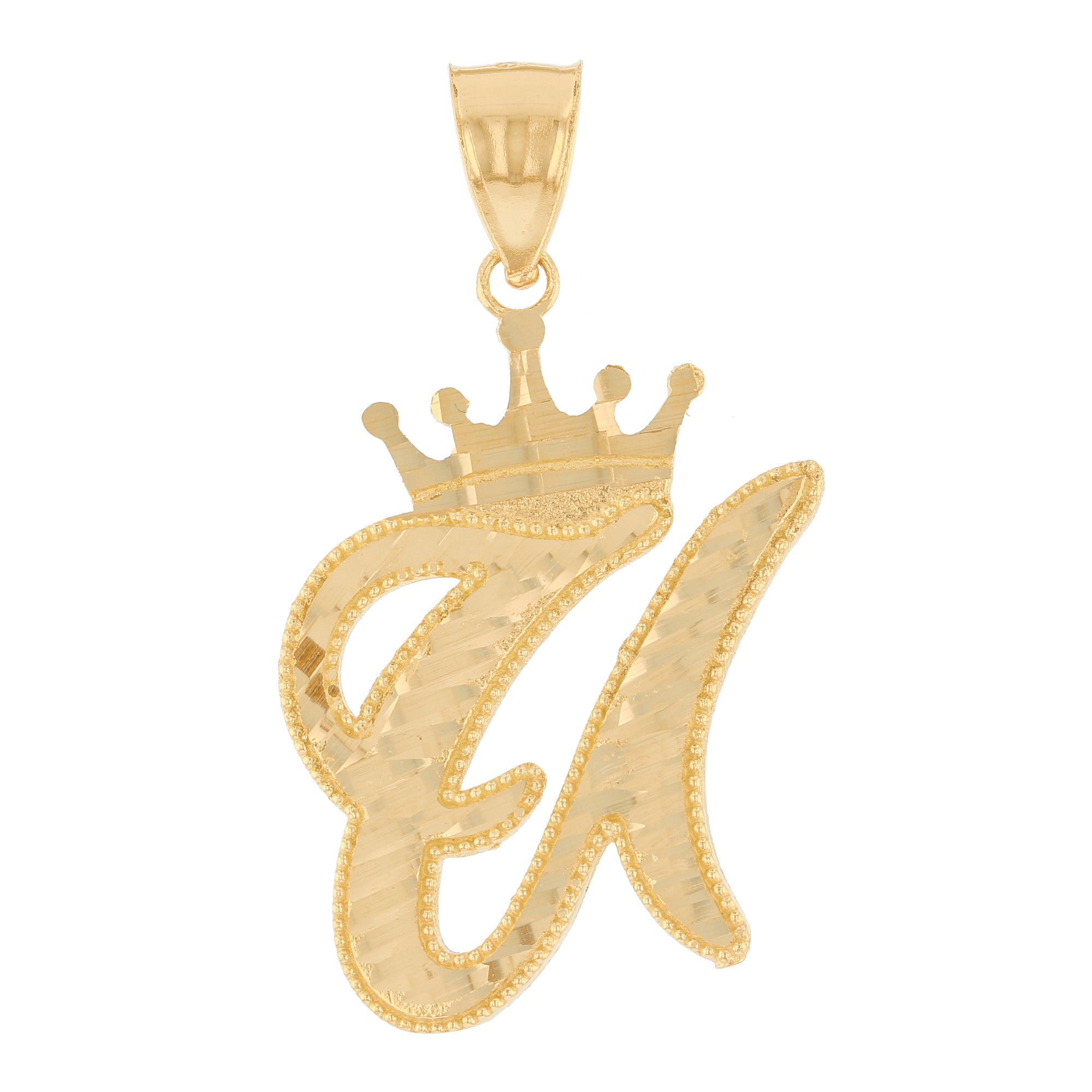 Regal Crown Design Diamond Cut Accent Initial Letter Pendant (JackAni# P13636)