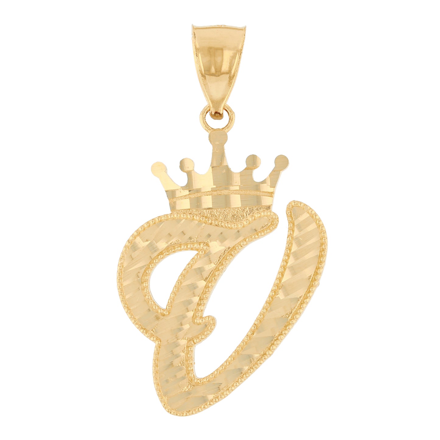 Regal Crown Design Diamond Cut Accent Initial Letter Pendant (JackAni# P13636)