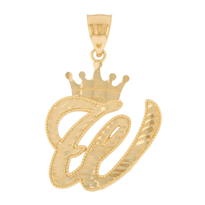 Regal Crown Design Diamond Cut Accent Initial Letter Pendant (JackAni# P13636)