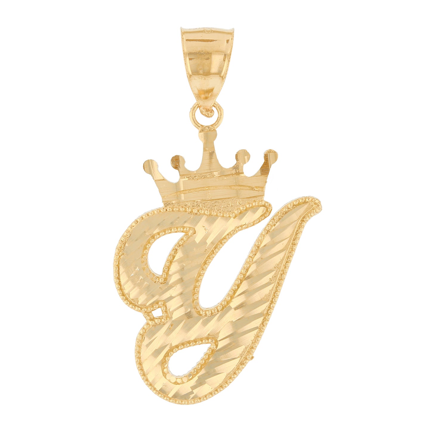 Regal Crown Design Diamond Cut Accent Initial Letter Pendant (JackAni# P13636)