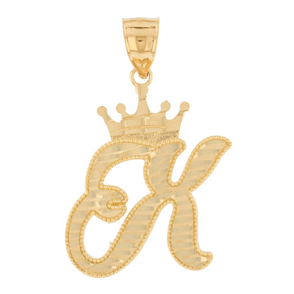 Regal Crown Design Diamond Cut Accent Initial Letter Pendant (JackAni# P13636)