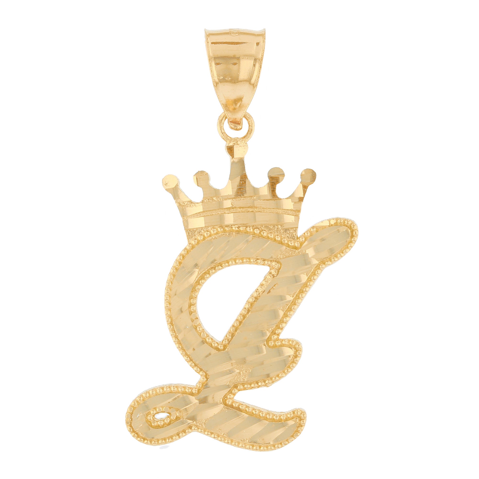 Regal Crown Design Diamond Cut Accent Initial Letter Pendant (JackAni# P13636)