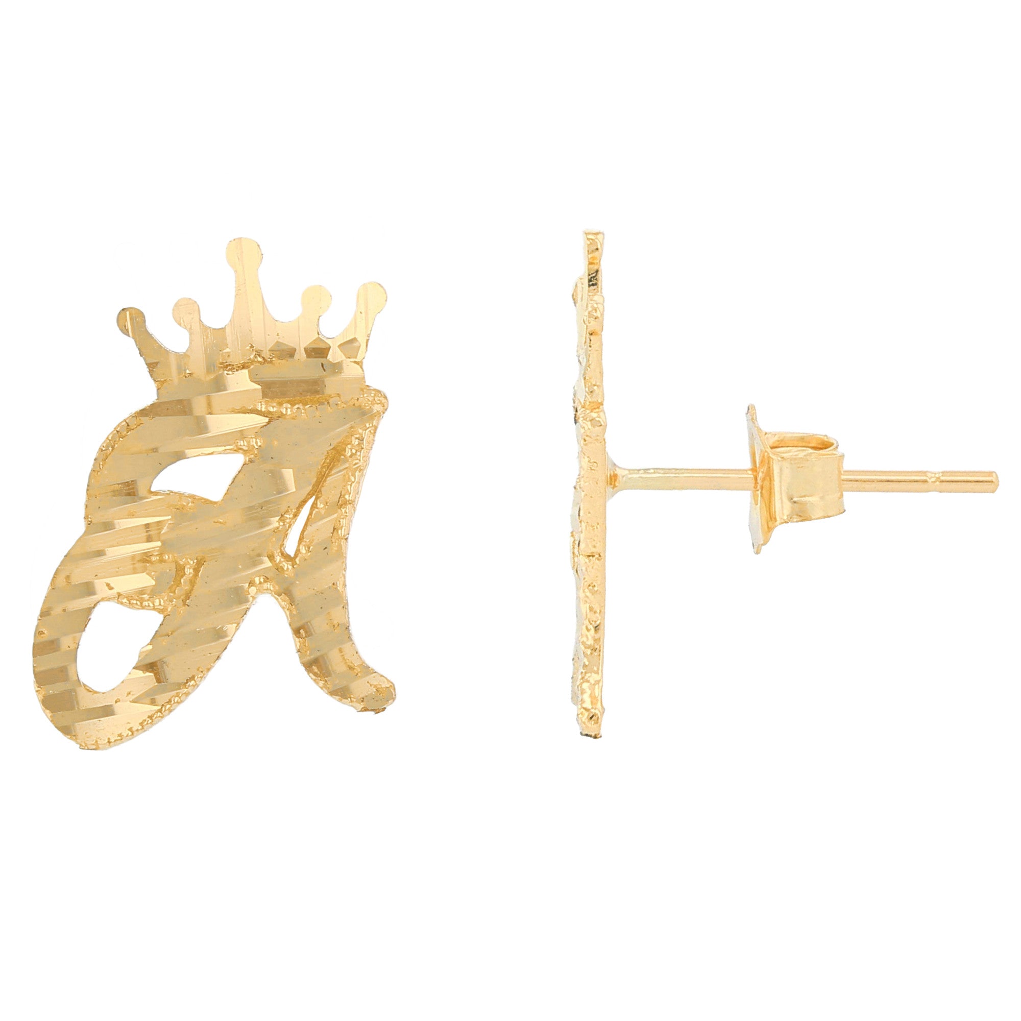 Regal Crown Design Diamond Cut Accent Initial Letter Earrings (JackAni# E13636)