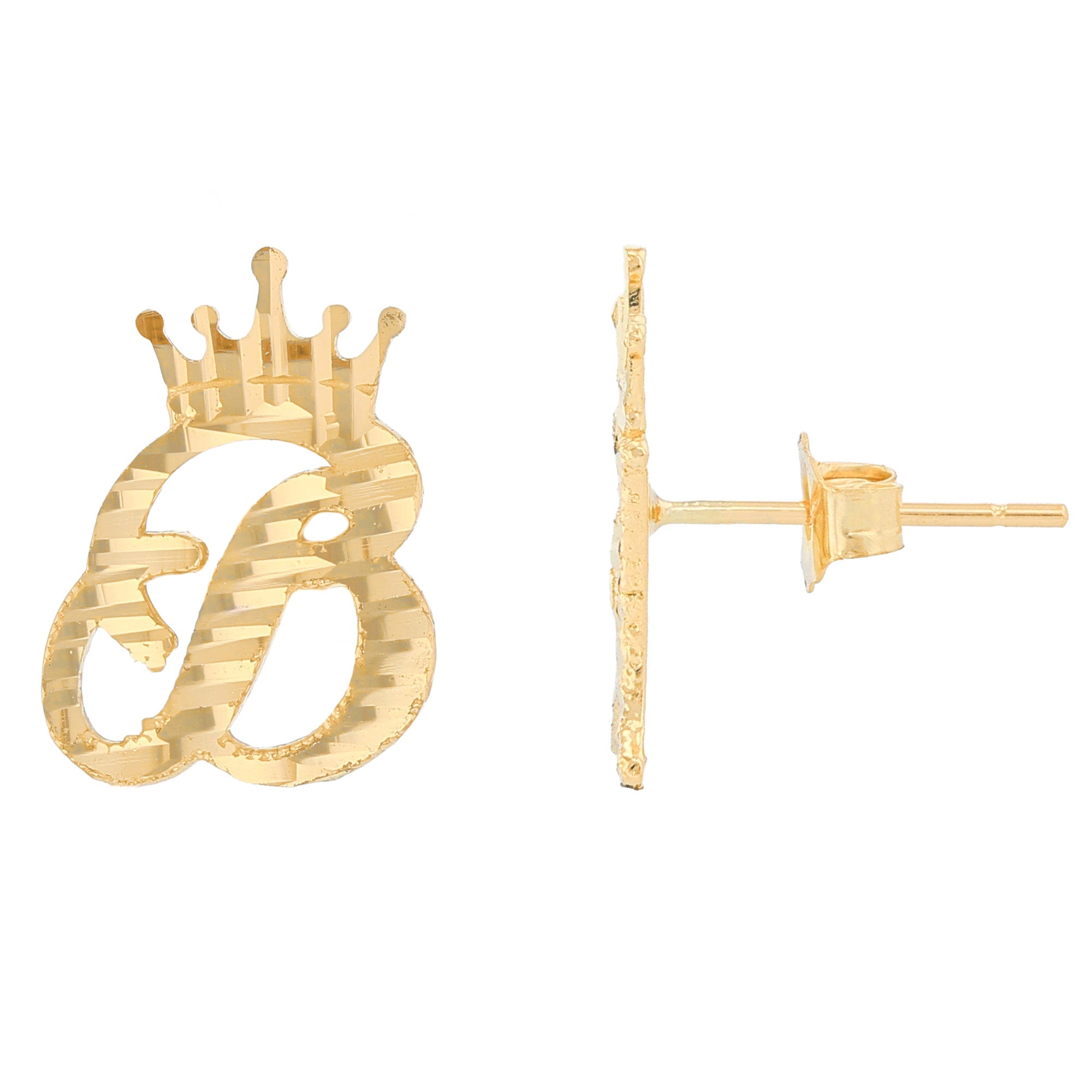 Regal Crown Design Diamond Cut Accent Initial Letter Earrings (JackAni# E13636)