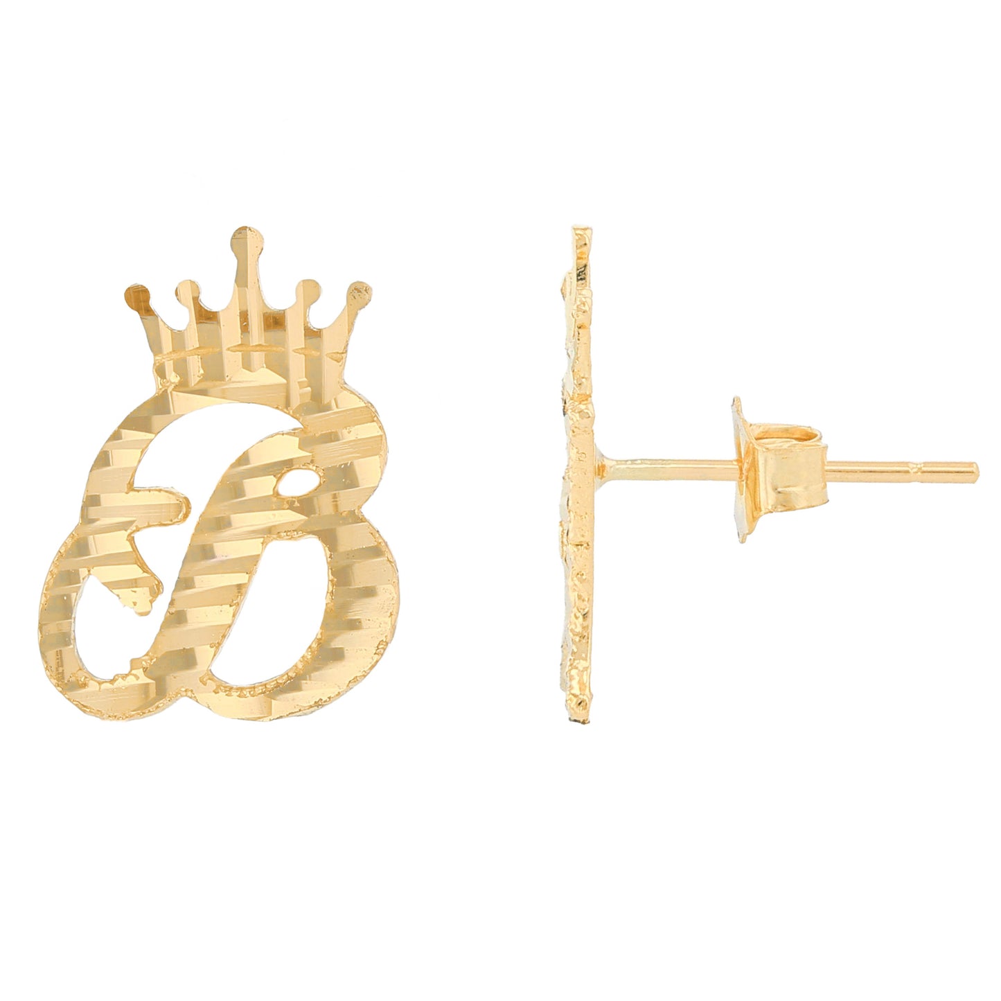 Regal Crown Design Diamond Cut Accent Initial Letter Earrings (JackAni# E13636)