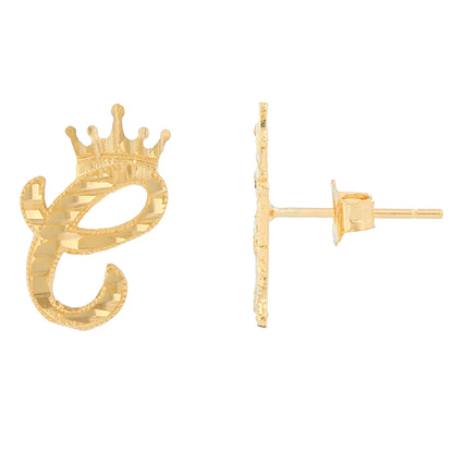 Regal Crown Design Diamond Cut Accent Initial Letter Earrings (JackAni# E13636)
