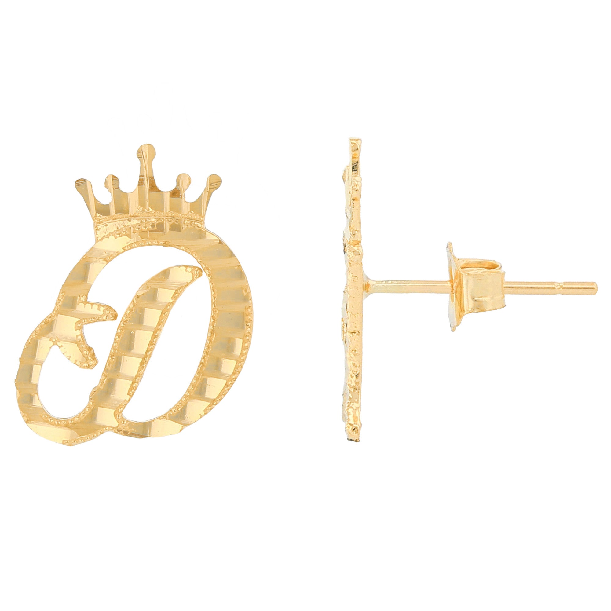 Regal Crown Design Diamond Cut Accent Initial Letter Earrings (JackAni# E13636)
