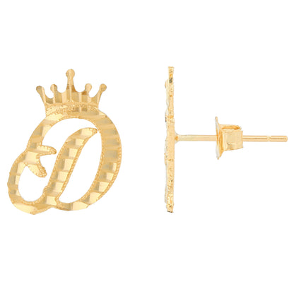 Regal Crown Design Diamond Cut Accent Initial Letter Earrings (JackAni# E13636)