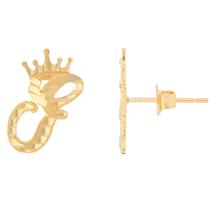 Regal Crown Design Diamond Cut Accent Initial Letter Earrings (JackAni# E13636)