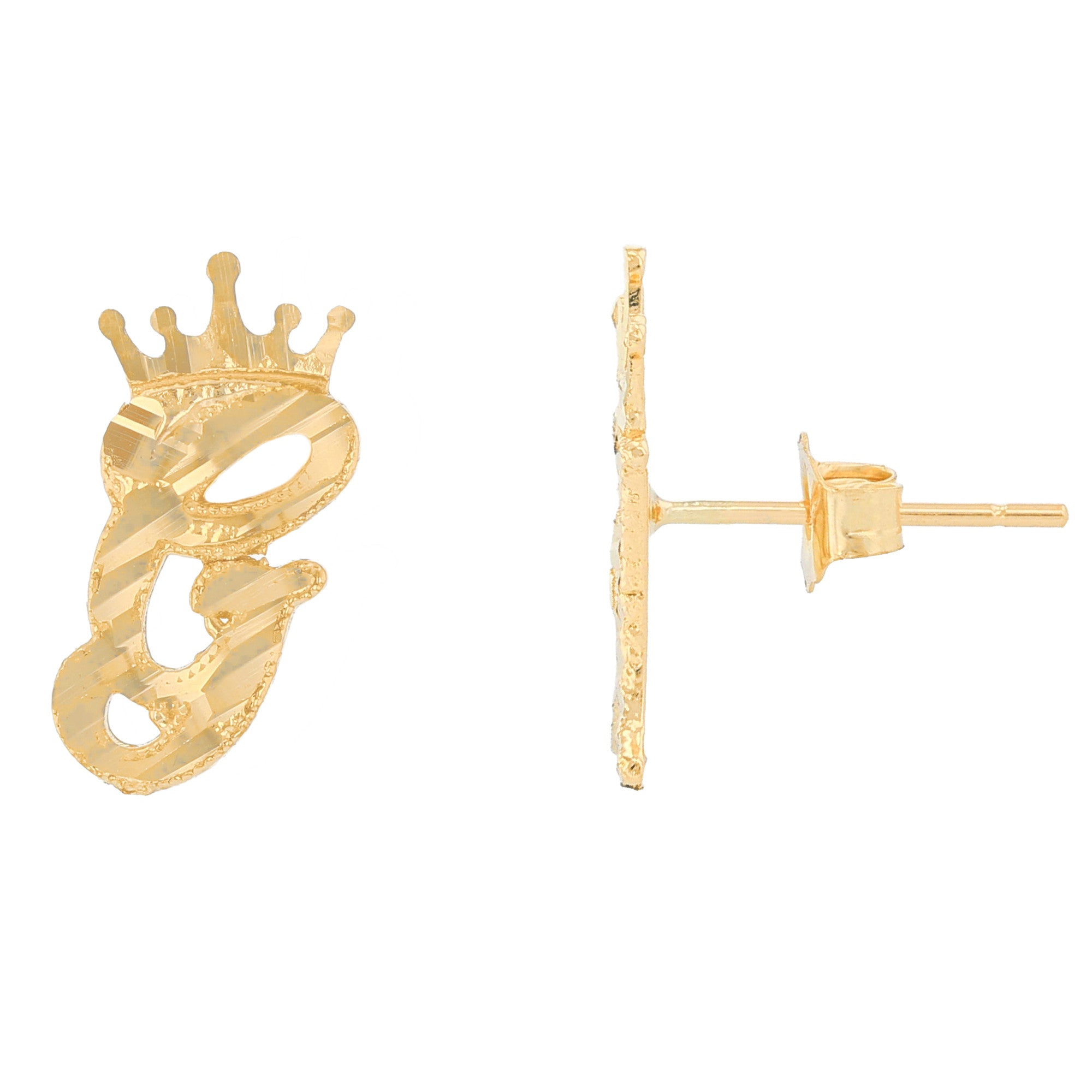Regal Crown Design Diamond Cut Accent Initial Letter Earrings (JackAni# E13636)