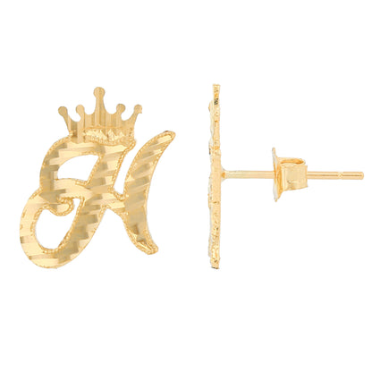 Regal Crown Design Diamond Cut Accent Initial Letter Earrings (JackAni# E13636)