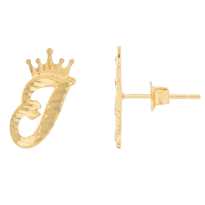 Regal Crown Design Diamond Cut Accent Initial Letter Earrings (JackAni# E13636)