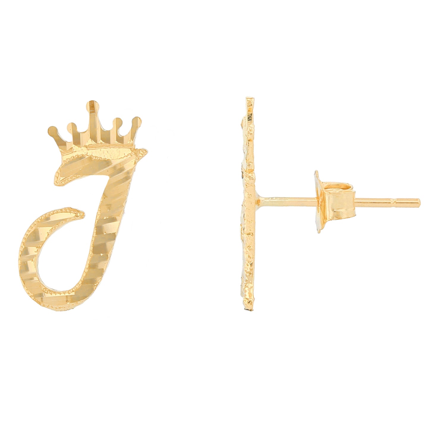 Regal Crown Design Diamond Cut Accent Initial Letter Earrings (JackAni# E13636)
