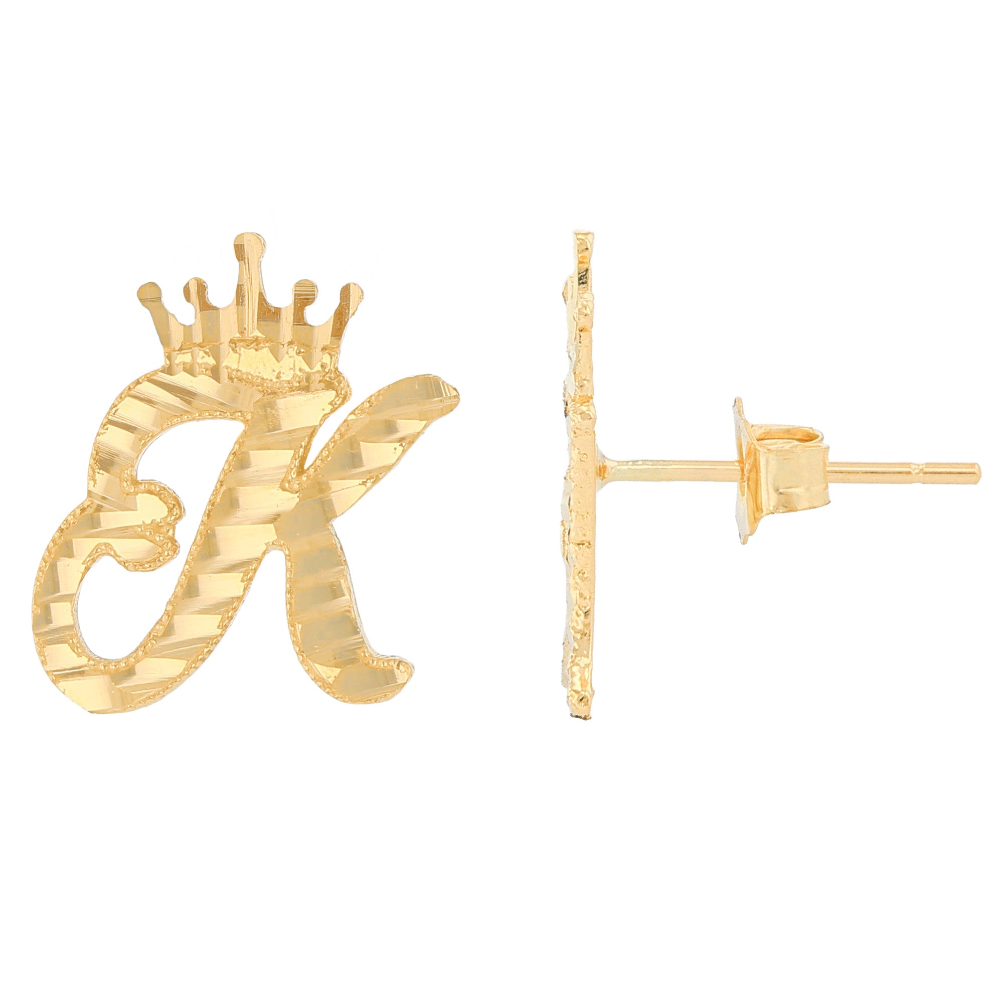 Regal Crown Design Diamond Cut Accent Initial Letter Earrings (JackAni# E13636)