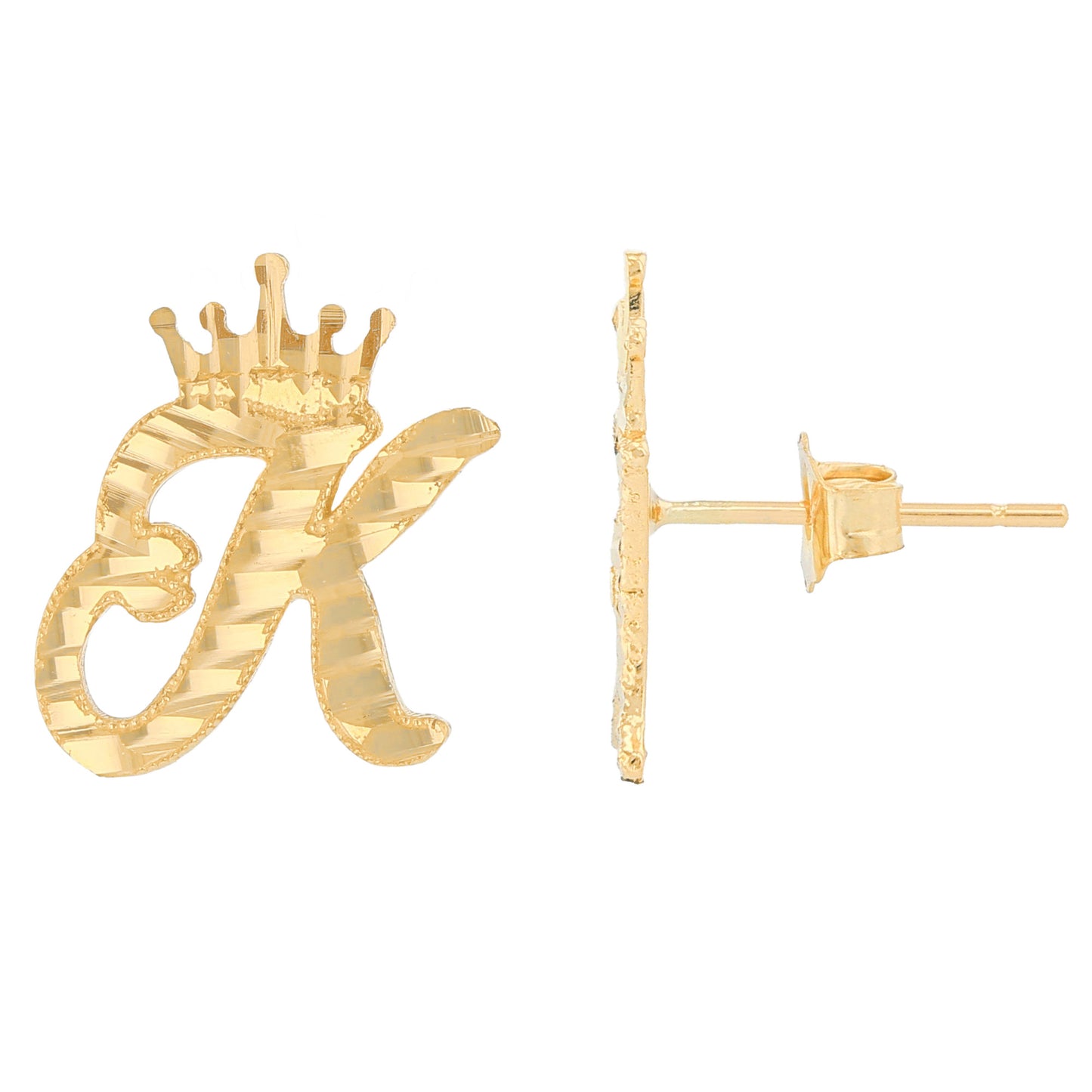 Regal Crown Design Diamond Cut Accent Initial Letter Earrings (JackAni# E13636)