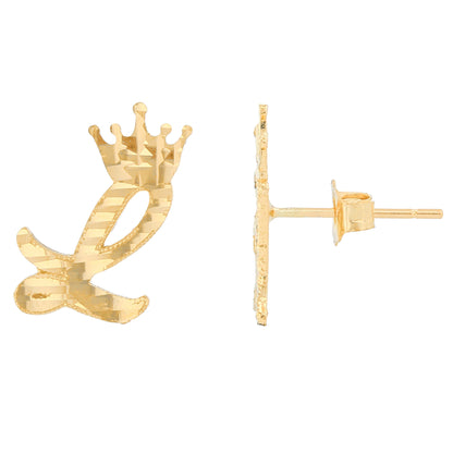 Regal Crown Design Diamond Cut Accent Initial Letter Earrings (JackAni# E13636)