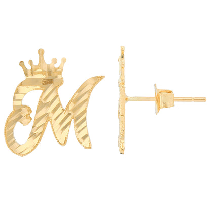 Regal Crown Design Diamond Cut Accent Initial Letter Earrings (JackAni# E13636)