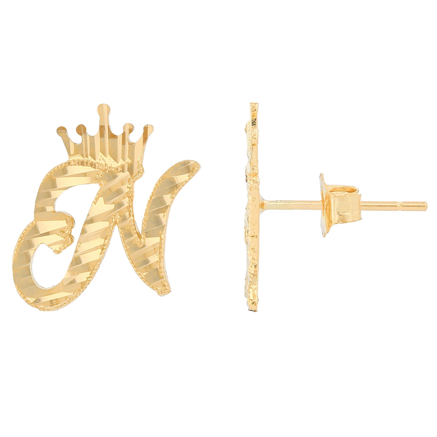 Regal Crown Design Diamond Cut Accent Initial Letter Earrings (JackAni# E13636)