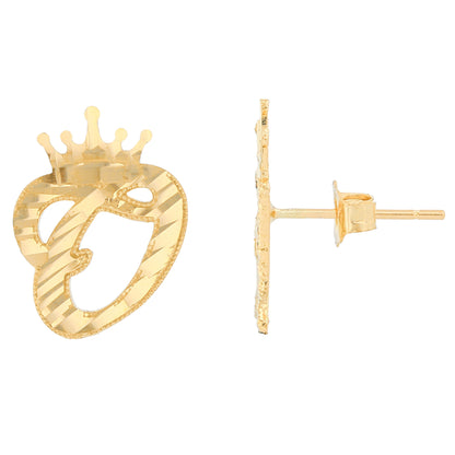 Regal Crown Design Diamond Cut Accent Initial Letter Earrings (JackAni# E13636)