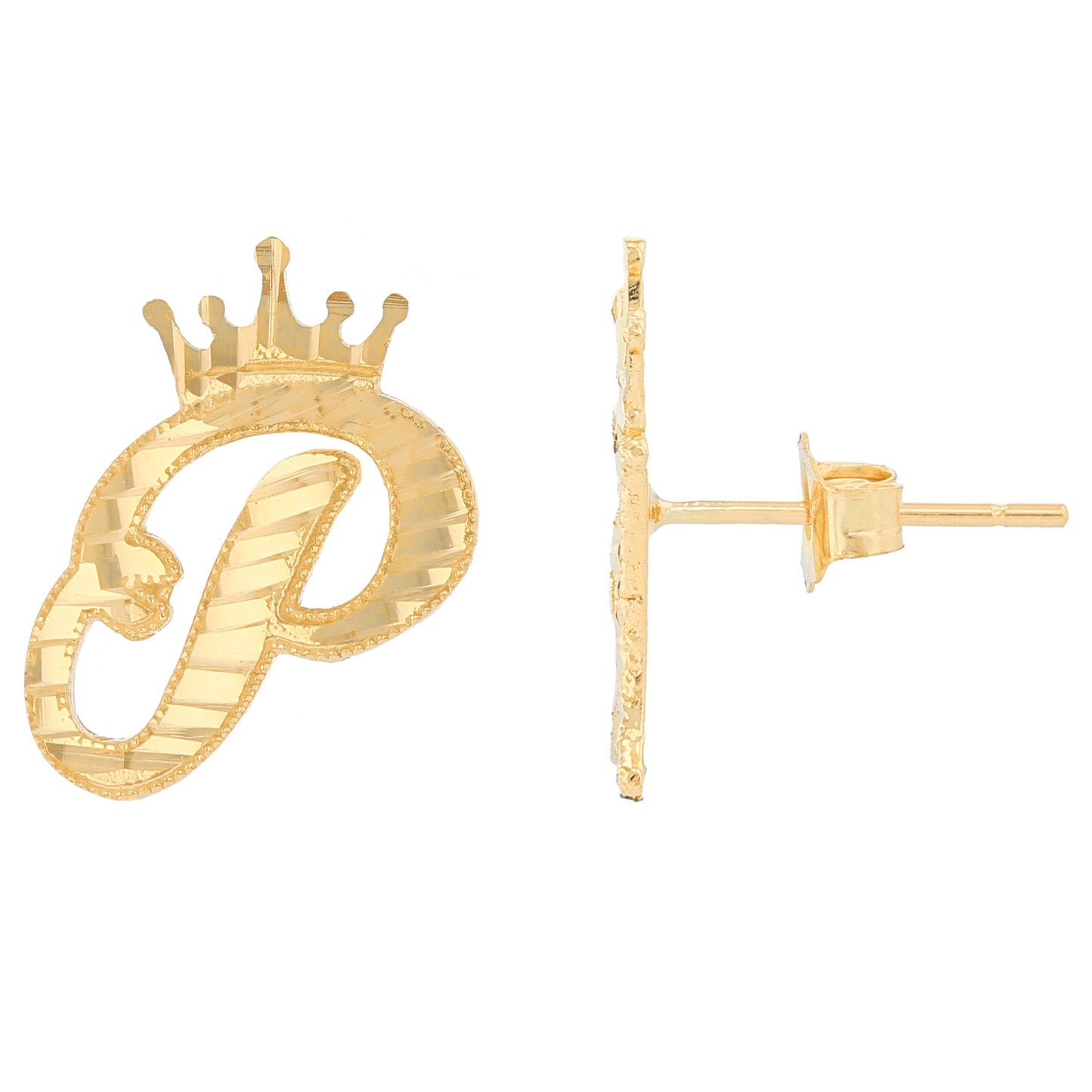 Regal Crown Design Diamond Cut Accent Initial Letter Earrings (JackAni# E13636)