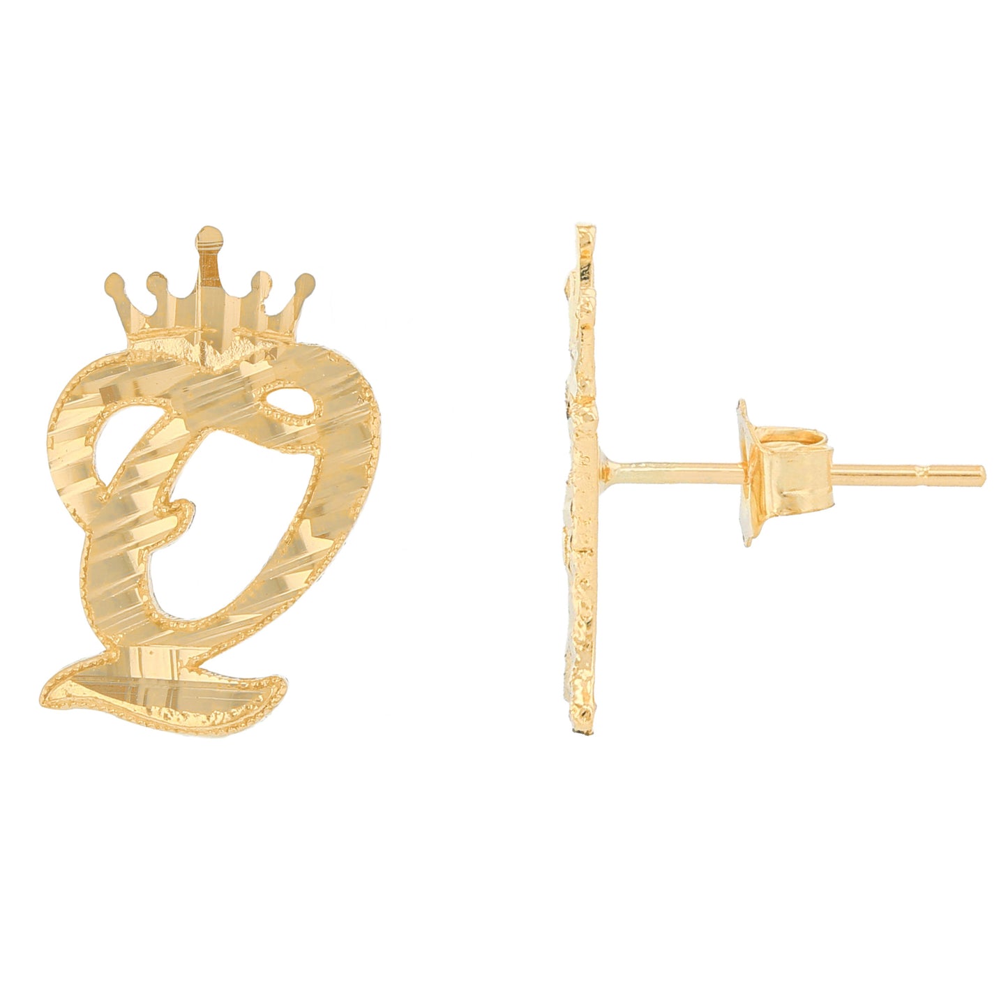 Regal Crown Design Diamond Cut Accent Initial Letter Earrings (JackAni# E13636)