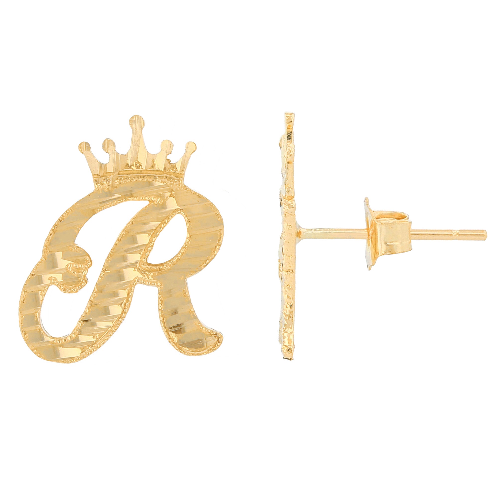 Regal Crown Design Diamond Cut Accent Initial Letter Earrings (JackAni# E13636)