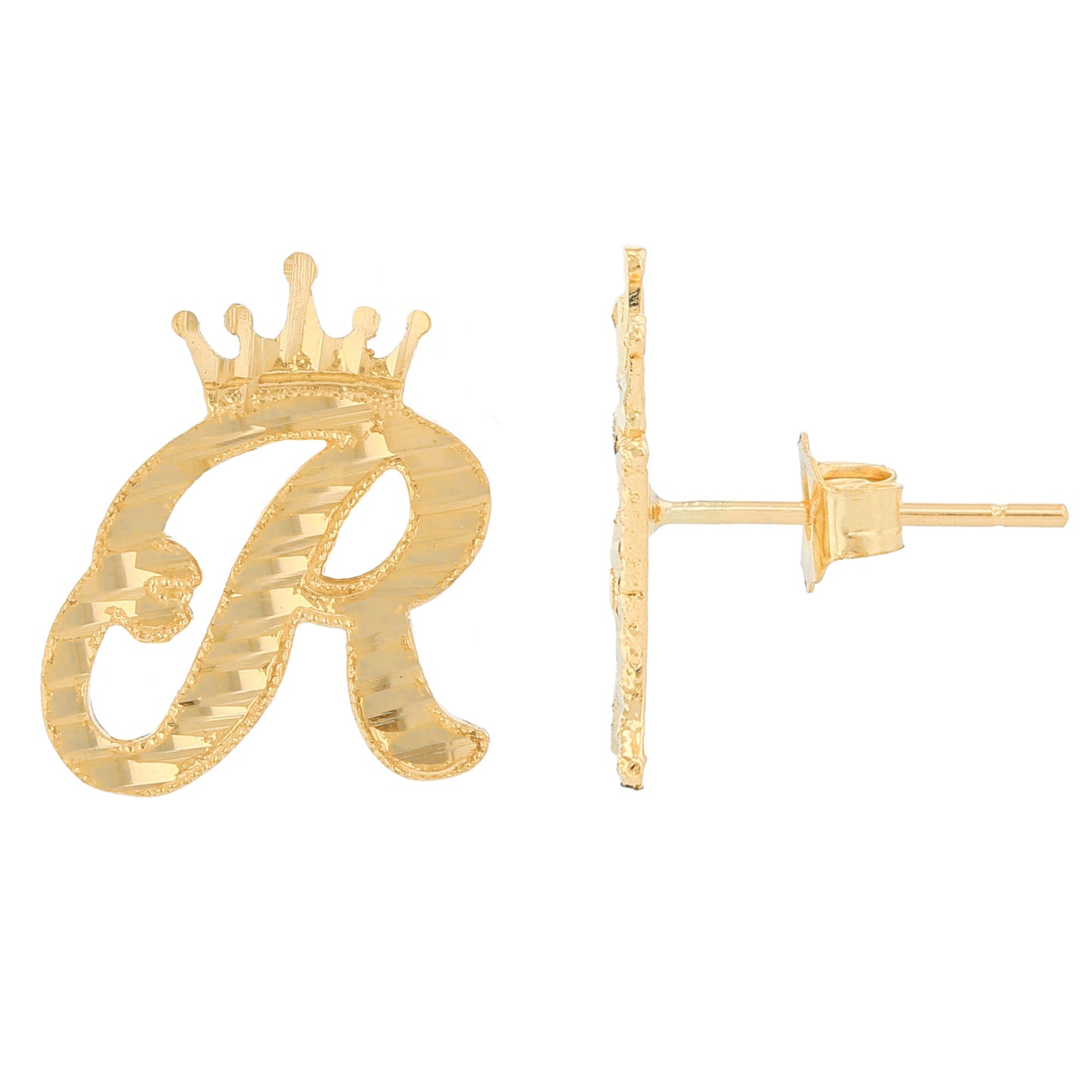 Regal Crown Design Diamond Cut Accent Initial Letter Earrings (JackAni# E13636)