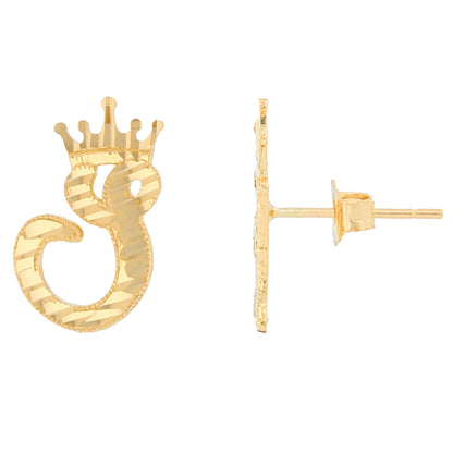 Regal Crown Design Diamond Cut Accent Initial Letter Earrings (JackAni# E13636)
